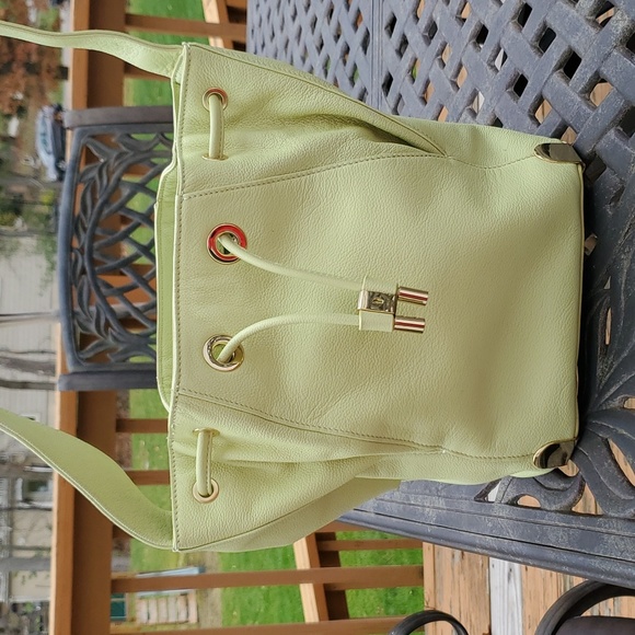 Vince Camuto Chartreuse light green Draw String Leather Purse Bag - Picture 4 of 10